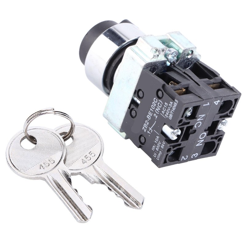 2-Position Rotary Key Switch, 22 mm Mounting Hole Size, Self-Resetting