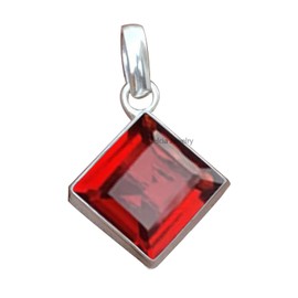 Timeless Elegance: Square-Cut Garnet Gemstone 925 Sterling Silver Pendant