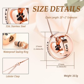 Minicremation Cremation Jewelry Urn Necklace for Ashes Forever in My Heart,No Longer by My Side Cremation Pet Urn Necklace Screw Opens and Lock Ashes Pendant Jewelry for Dog Cat