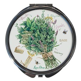 Lissom Design Compact Mirror - Handheld Magnifying Cosmetic Mirror, 2.63-Inch, Herb Garden - Round - Bouquet
