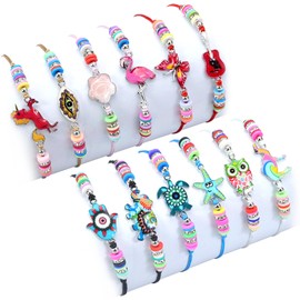 Lenamos 12 Pcs Kids Bracelets, Friendship Charm Jewelry with Animal Pendant Adjustable Woven Birthday Holiday Gifts for Toddler Children Teen Girls Women Prize Pretend Play Party Favors