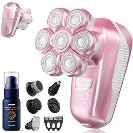 Afeitadora eléctrica para mujeres, maquinilla de afeitar eléctrica con cabezales magnéticos 7D, kit de recortadora de cabeza calva impermeable húmedo/