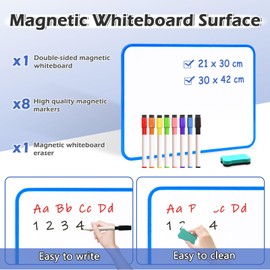 QUEENLINK Double Sided Magnetic Whiteboard, Dry Erase White Board, 21X30cm Small Lap Boards Kit Portable Mini Classroom Whiteboard for Students and Children