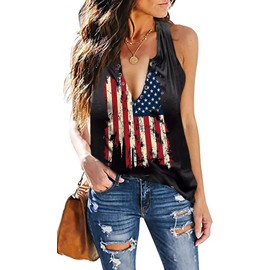 Fensajomon Skull Shirt for Women American Flag Star Ring Hole Sleeveless V Neck Tank Top