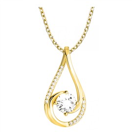 Sofia Milani - Women's Necklace 925 Silver with Zirconia Stones - Oval Pendant, Gold, Cubic Zirconia
