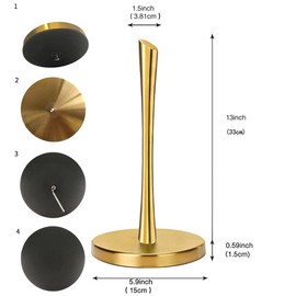 Paper Towel Holder countertop, Free-Standing Kitchen roll Holder for Kitchen Bathroom, Gold Paper Towel Holder Stand Dispenser with Stainless Base Fits Standard (Gold)…
