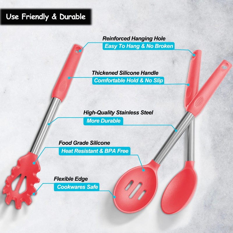 Silicone Spatula and Cooking Spoon,5 Pack Non-Stick Cooking Utensils for