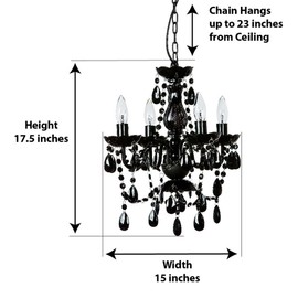 gypsy color The Original Brink House 4 Light Black Hardwire Flush Mount Chandelier H21”xW19”, Black Metal Frame, Glass Stem and Acrylic Crystals