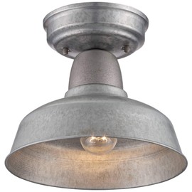 Urban Barn Farmhouse Industrial Semi Flush-Mount Outdoor Ceiling Light Fixture Semi Flush Farmhouse Galvanized Finish 10 1/4" Exterior House Porch Patio Outside Deck Garage Home - John Timberland