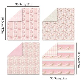Scrapbook Paper Pink Scrapbook Craft Paper with Flower Pattern, 24 Sheets Double-Sided Scrapbooking Paper, Decoupage Paper, Decorative Paper for Journal, Scrapbooking (B, 30.5 x 30.5 cm / 12 x 12