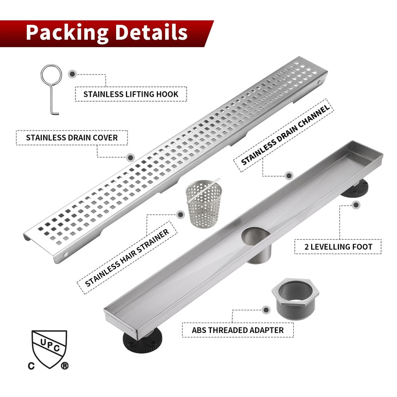 Sharp-tec 32 inch Linear Shower Drain, Brushed Rectangular Floor Drain,