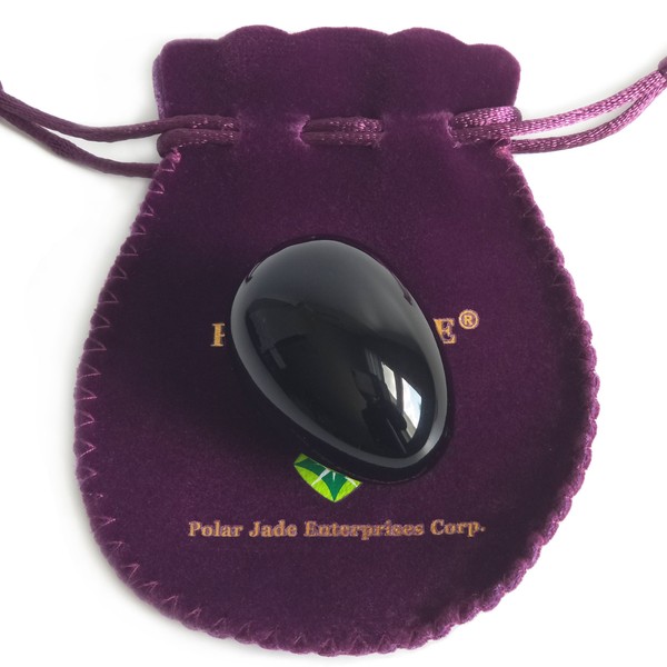 Yoni Egg, Undrilled, Made of Obsidian Gemstone (Kegel Jade Egg), Medium Size (43x30mm), with Certification of Authenticity and Jewelry Pouch, for Exercise or Decoration