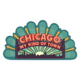 Die Cut Sticker Chicago, Illinois, Marquee, Contour Vinyl Sticker 1 to 3 inches (Waterproof Decal for Cars, Water Bottles, Laptops, Coolers), Small