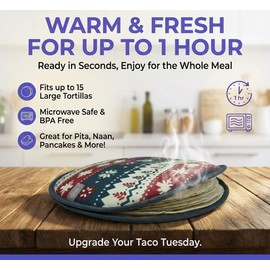 Sophix Tortilla Warmer Pouch - 12-Inch Large Size - This Thermal Insulated Fabric Holder Keeps Tortillas, Naan Bread, and Pizza Rolls Warm for up to One Hour (Christmas Design)