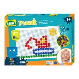 Lena 35627 Mosaic Plug-In Game Set, Mosaic with 120 Transparent Plugs, Mosaic Plug Diameter 15 mm, Mosaic Game for Children, Complete Set with Pegboard Approx. 28 x 19.5 cm and Organiser, Medium