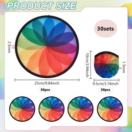 BENECREAT 30Pcs Colorful Flower Foldable Flying Disc Fans, 9.8inch/ 25cm Sublimation Fans Polyester Black Edge Folding Fan Set with Bag for Wedding Party Favors Outdoor Activity