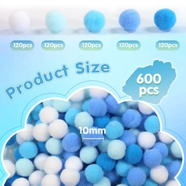 TOAOB 600 Pieces Pompoms 10 mm Blue Series Pompom Fluffy Plush Set Balls Art Bobble for Funny DIY Creative Crafts