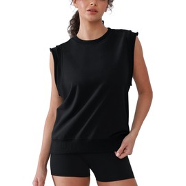 YIPINK Workout Tank Tops Woman Crew Neck Athletic Tops Cotton Sweatshirt Loose Fit Muscle Tanks Runnning Gym Sports Shirt Black