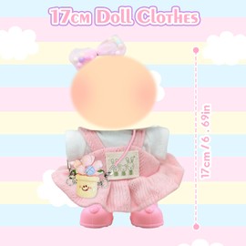 5 Pcs Doll Clothes and Accessories for 17cm Plush Toy Dolls, Pink Outfit Include Suspender skirt Top bowhairpin Pendant Shoes Birthday Holiday Present for Girls Kids (No Doll)