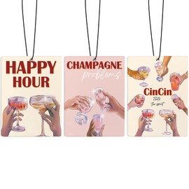 ZFQ Retro Pink Cheers Air Freshener for Car, Preppy Pink Happy Hour Champagne Toast Air Freshener Hanging 3 Pcs for Cars Closet Drawer or Books, Y2K Girly Car Mirror Decor for Women