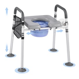 VEVOR Bedside Commode Chair, 500 lbs Capacity, 4-in-1 Portable Toilet and Raised Toilet Seat with Padded Seat & Armrest, Detachable 5L Bucket, Adjustable Height & Width Adult Potty Chair for Seniors