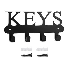 Solvio Key Holder for Wall, Black Metal Key Hooks Wall Mounted Key Rack with Hooks, Screw in Coat Hooks Wall Mounted for Entryway, Kitchen, Office and Home Decor