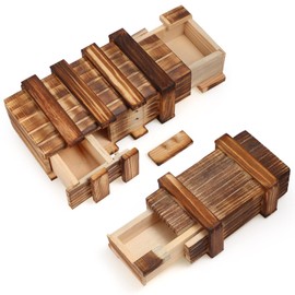 Kasyat Puzzle Box for Adults Wooden Boxes with Concealed Compartments Difficult Secret Compartment Brainteaser Game and Kids, 2 Packs (Retro Style)