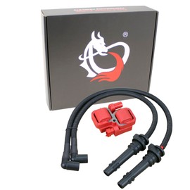 DRAGON FIRE PERFORMANCE Complete Tune Up Kit Set With Performance Ignition Coil and Low Ohm Plug Wires Compatible With 13-17 Polaris Ranger 900 1000 XP Crew 4014032 4014033 4010425 Oem Fit Kit-1212
