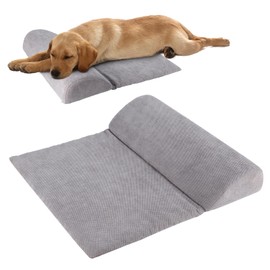 ZQJKLE Dog Bolster Pillow with High Resilience Foam, Headrest for Large Dogs, Benefit for Cervical Vertebra and Neck, Easy to Carry, Machine Washable Cover＆Easy to Clean(Grey)