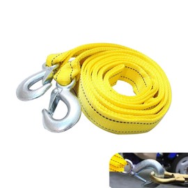 yorpyep Car Towing Rope, Double-layer Thickened Nylon Towing Strap with U-shaped Hook, Safety Reflective Multi-functional Vehicle Securing Straps Binding Belt Tool, for Most Cars Trailers (Yellow)