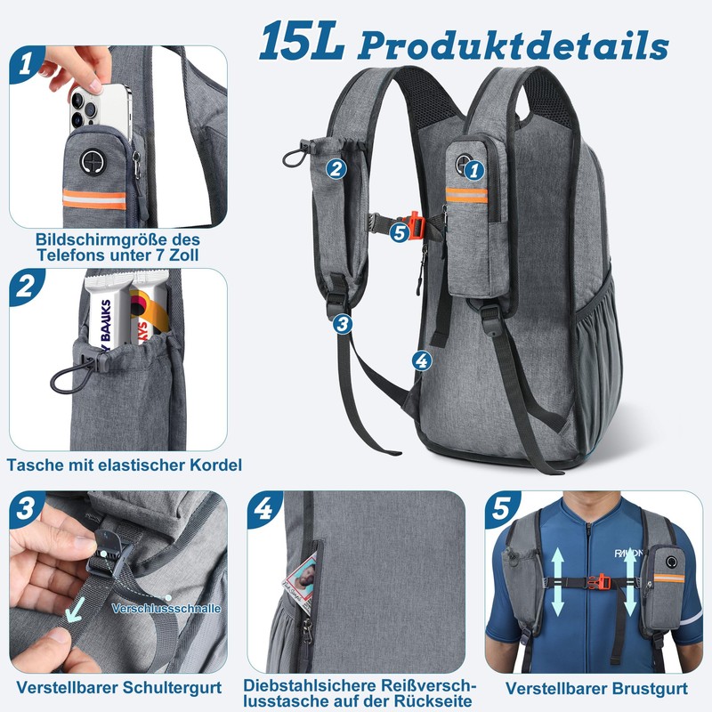 BECOJADDE 15L Hiking Backpack Men's Small Backpack Women's Lightweight Daypack