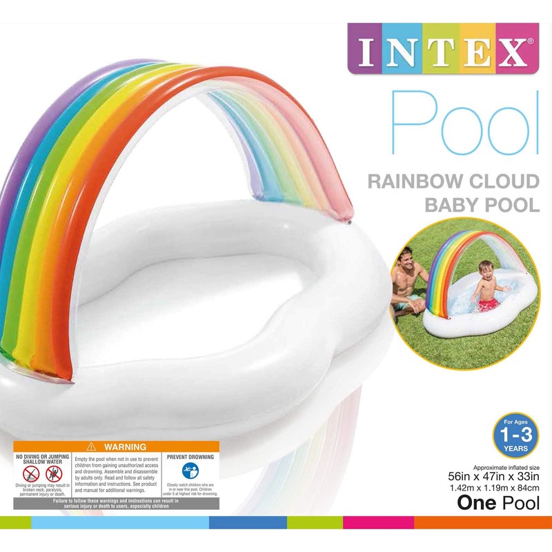 Intex 57141EP Round Inflatable Rainbow Cloud Outdoor Baby Pool for