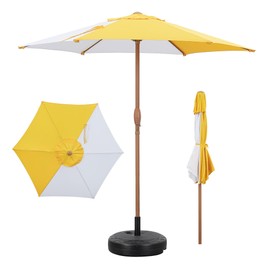 GDY 7.5 ft Multi-Color Beach Umbrella and Base, Patio Umbrellas Sunshade for Market, Patio, Pool, Garden Backyard (Yellow and White)