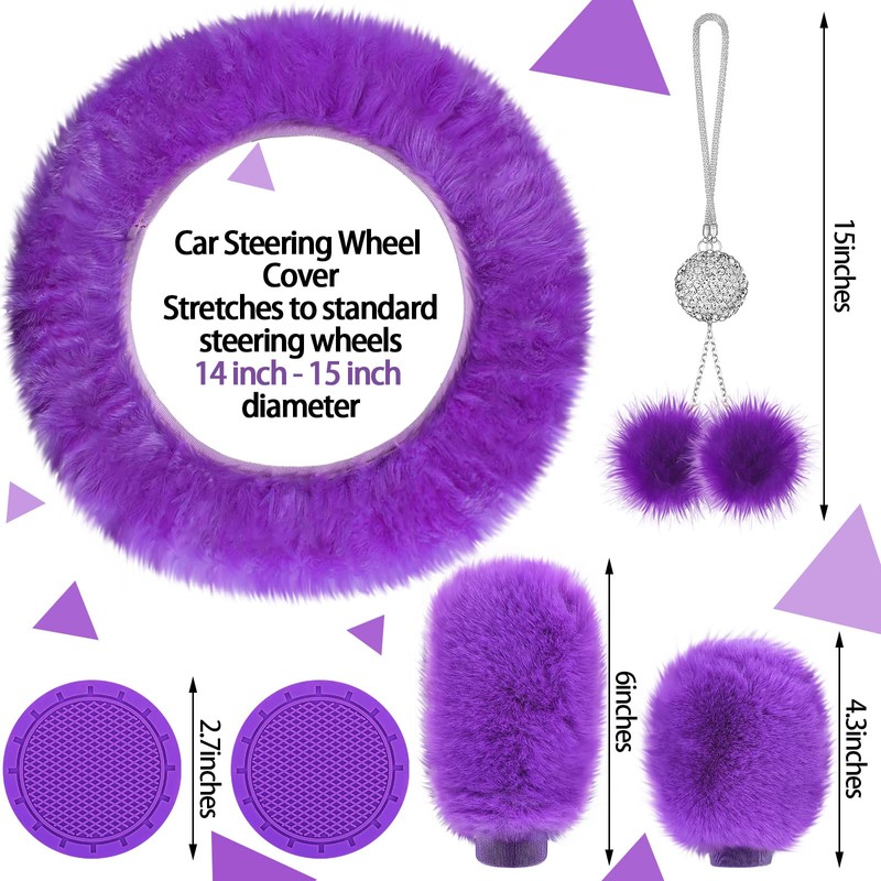 Tallew 17 Pcs Purple Fluffy Car Seat Cover Full Set