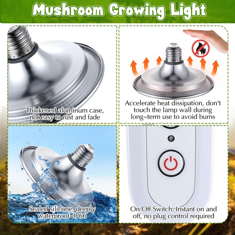Meonum Mushroom Grow Light with 3/6/9 Hour Timer, 360° LED