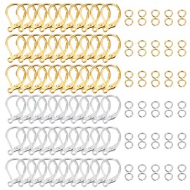 Pack of 120 925 Sterling Silver Plated Earring Clasps, Gold Ear Hooks, Open Jump Rings, Hypoallergenic Ear Hooks, French Ear Hooks for Earrings Crafts, Jewellery Making, DIY Earring Accessories
