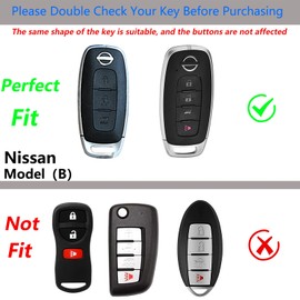 SLAKNOK for Nissan Key Fob Cover with Keychain,Real Carbon Fiber Zinc Alloy Protection Key Case Compatible with Pathfinder Rogue Key shell keyless Smart Remote Accessories(Gun_color and Black)