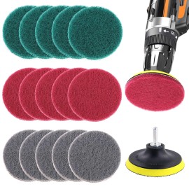 Glarks 16Pcs 4 Inch Drill Power Brush Tile Scrubber Scouring Pads Cleaning Kit with ...