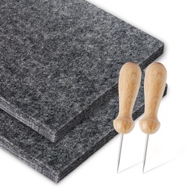 Prickeln tingling set (2 prickling felt, 2 needles, 2 templates) - felt pad (20 x 15 cm, 9 mm thick) and tingling needle for small hands with wooden handle 7.8 cm, prickle pad set for children and