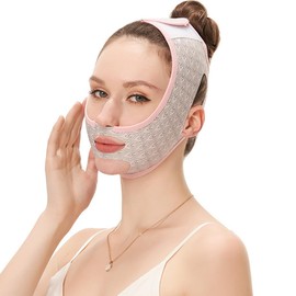 KGDUYC Facelift Band, Reusable V-Shaped Mask, Double Chin Remover, Sleeping Facelift Band, Care Neck Mask for Men and Women (Pink)