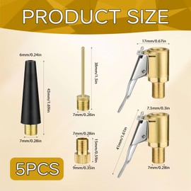 5 Piece Multifunctional Valve Adapter Set, Car Valve Lever Connector Air Chuck Brass Car Valve Adapter French Valve Adapters Ball Needle Air Pumps for Car Tyres, Bicycles and Balls