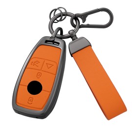 Qunzes Key Fob Cover with Heavy-duty Keychain for Benz A-Class C-Class G-Class E-Class S-Class (Orange)