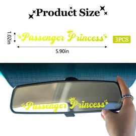 Wogomz 3PCS Passenger Princess Car Sticker, Cute Funny Letter Car Decals, Rearview Mirror Stickers for Cars, Auto Window Mirror Decal Decoration, Vehicle Mirrors Stickers for Women Girls (Yellow)