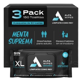 Toallitas Humedas Menta Suprema Alfa Wipes 3pack (150 Toall)