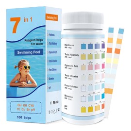 hautllaif 100 Strips Hot Tub Test Strips,7-in-1 Spa & Pool Test Strips,Swimming Pool Test Kit for pH,Total Chlorine,Total Alkalinity,Hardness,Free Chlorine,Bromine,Cyanurlc Acid