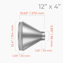 HVAC OV 12"" to 4"" Inch Round Duct Reducer - Galvanized Steel Pipe Increaser - Coupling for Round Duct Ventilation Systems - Heating & Cooling, HVAC, Gray