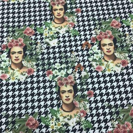 Kt KILOtela Half Panama 100% Cotton Canvas Fabric - Sold by the Metre - Wide 140cm - Choice of Length 50 by 50cm - Frida, Yo te Cielo, Houndstooth - Multicoloured