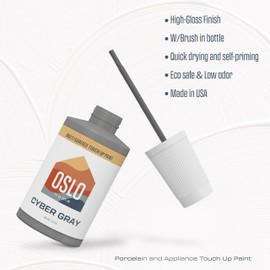 Oslo Home Porcelain + Appliance Touch Up Paint, Cyber Gray, 1oz, High-Gloss, w/Brush in Bottle, for Appliances, and More