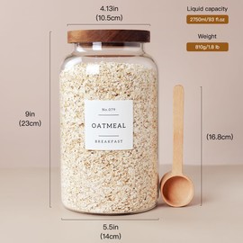 CZSZYGHBAO 2 PCS Large Glass Jar with Airtight Lid, Glass Food Storage Jars for Tea,Spice,Cereal, Egg,Flour,Coffee and More(98 FL OZ/2800 ml)