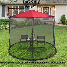 6FT/9FT/11FT Patio Umbrella Mosquito Netting with Zipper Door, Polyester Mesh - Windproof & Portable (6Feet)